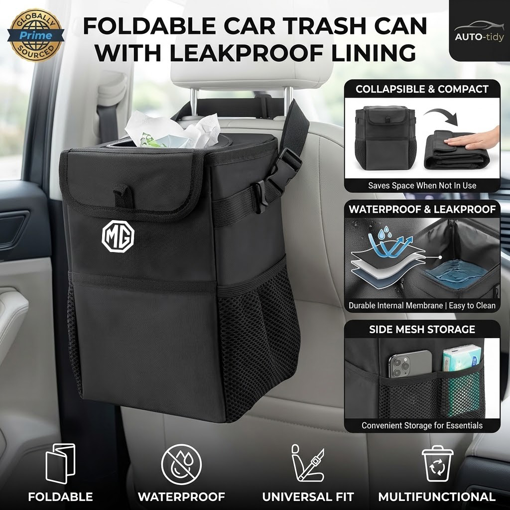 سلة مهملات قابلة للطي ومحمولة  - مراجعة Waterproof Car Trash Can With Lid وسعره